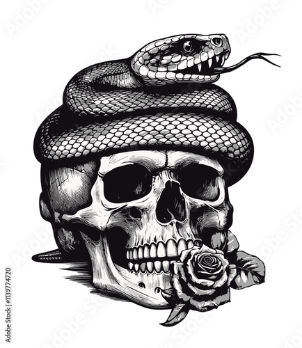 Snake on a skull vector illustration