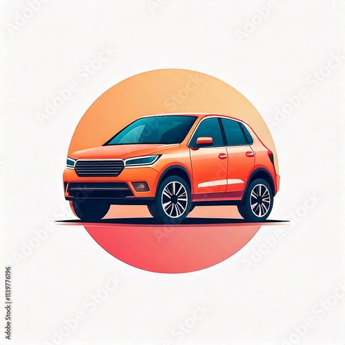 a SUV car logo illustration in a simple and clean flat art style on isolated white photo