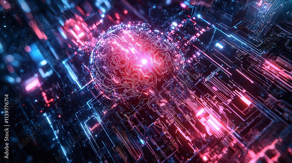 Obraz premium Neural Circuit and Electronic Cyber Brain in a Quantum Environment