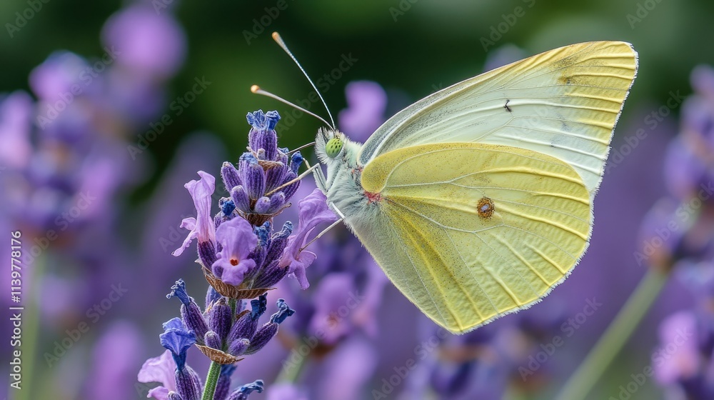 Pale Yellow Butterfly on Lavender Pale Yellow Butterfly on Lavender