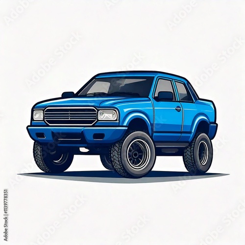  off road blue car logo illustration in a simple and clean flat art style on isolated white photo