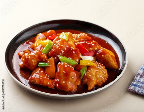 Chinese chicken sweet and sour sauce. Generated image photo