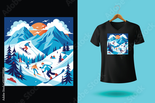 Set of Winter sport athlete silhouettes. Ski jumping, downhill, slalom, skiing emblems. Print design for t-shirt. Sport club emblems.