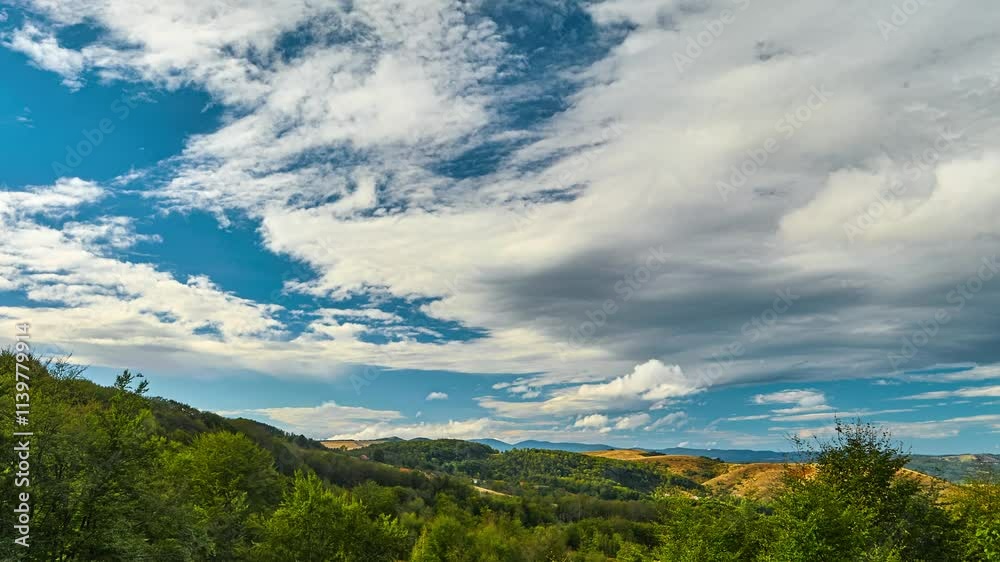Nature landscape cumulus clouds rolling over hills and mountains time-lapse Nature landscape cumulus clouds rolling over hills and mountains time-lapse