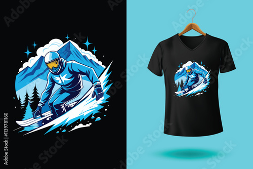 Set of Winter sport athlete silhouettes. Ski jumping, downhill, slalom, skiing emblems. Print design for t-shirt. Sport club emblems.