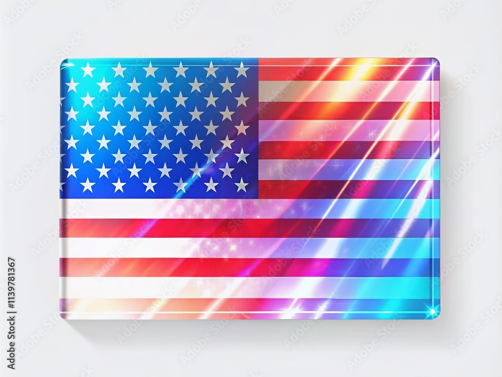 Obraz premium Sleek American flag artwork featuring holographic elements, designed for contemporary digital aesthetics, perfect for modern applications with a clean and minimalistic style.