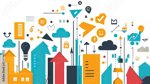 Colorful Vector Illustration of Growth and Progress Symbols