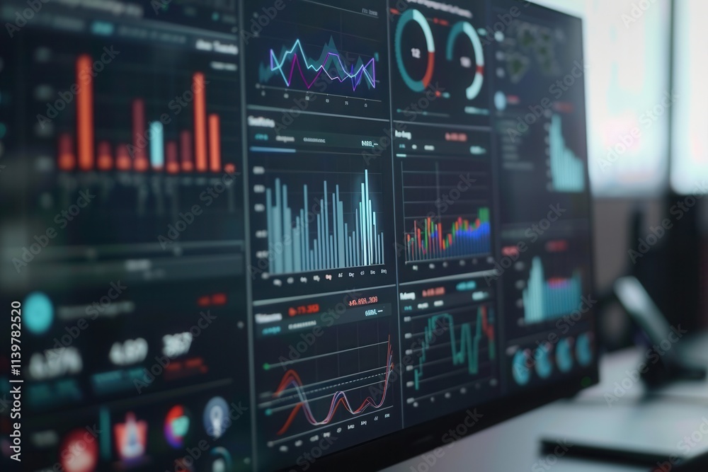 Graphs and metrics highlight social media activity trends analyzed in a contemporary office setting to assess performance. Generative AI Graphs and metrics highlight social media activity trends analyzed in a contemporary office setting to assess performance. Generative AI