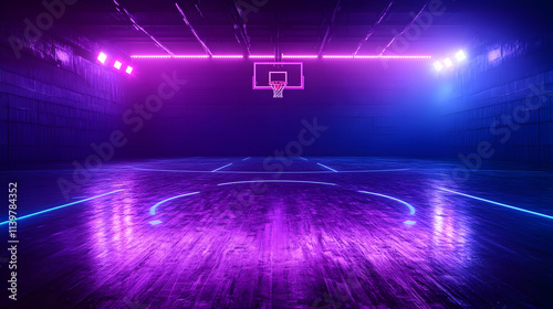 Neon Basketball Court 3D Illustration