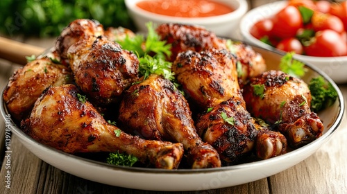 Succulent Grilled Chicken Drumsticks with Fresh Ingredients and Sauce