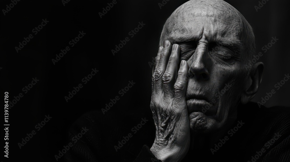 Sorrowful Man Holding Face in Hands Symbolizing Emotional Pain and Struggles Sorrowful Man Holding Face in Hands Symbolizing Emotional Pain and Struggles