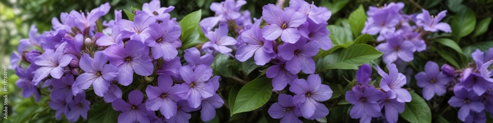 Brunfelsia purple flowers in a garden with lush greenery, purple flowers, outdoor scenery Brunfelsia purple flowers in a garden with lush greenery, purple flowers, outdoor scenery