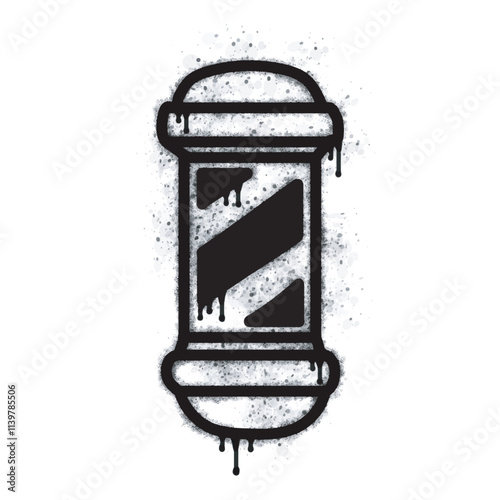 Barber pole spray icon isolated on white background. Oversprayed barber pole graffiti icon in black on white. Vector illustration.