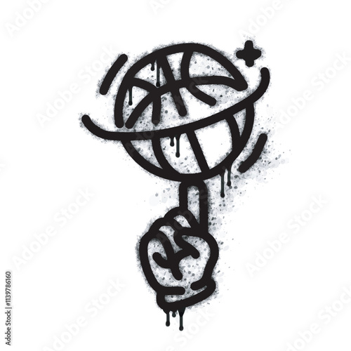 Spray basketball freestyle icon isolated on white background. Oversprayed basketball freestyle graffiti icon in black on white. Vector illustration.