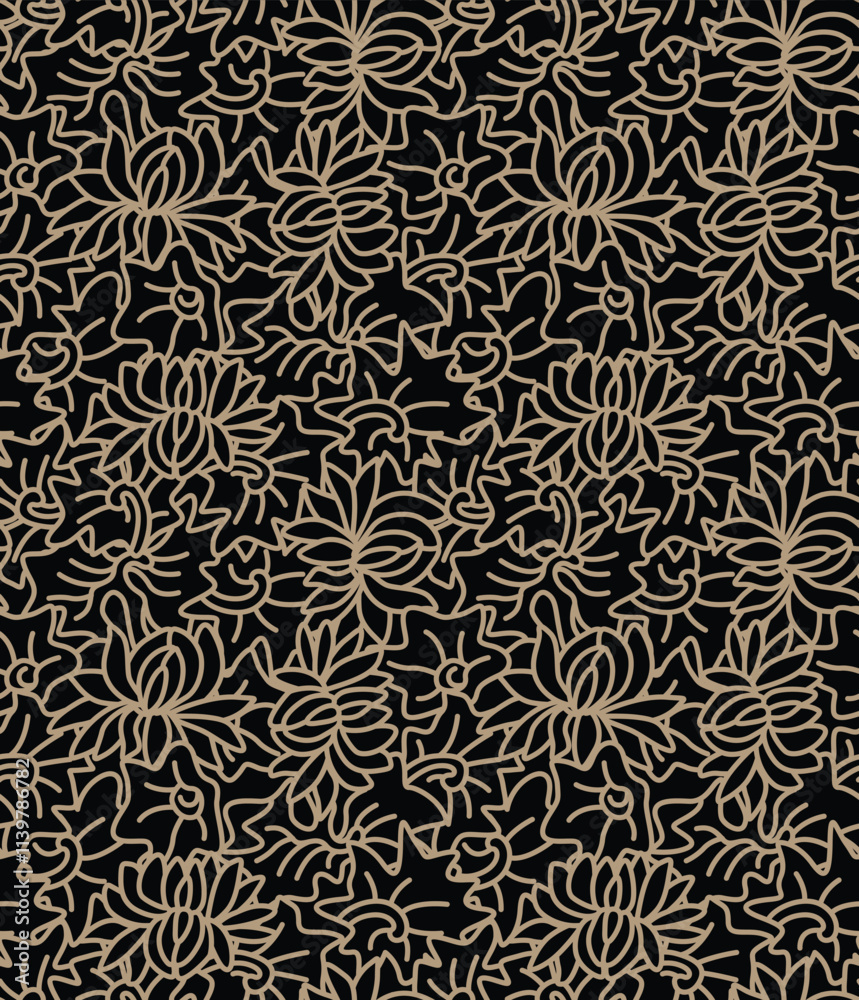 Fototapeta premium Japanese Overlap Flower Leaf Line Vector Seamless Pattern