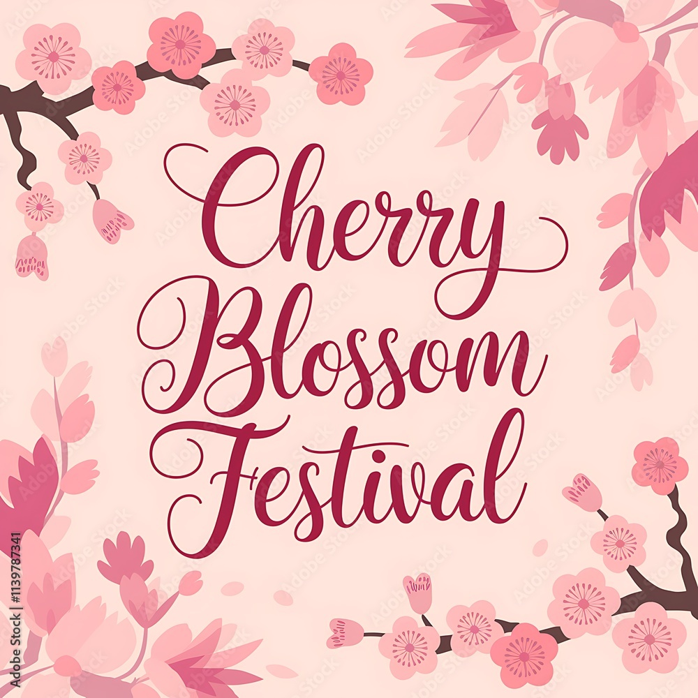 Naklejka premium Cherry Blossom Festival Announcement Featuring Delicate Pink Flowers