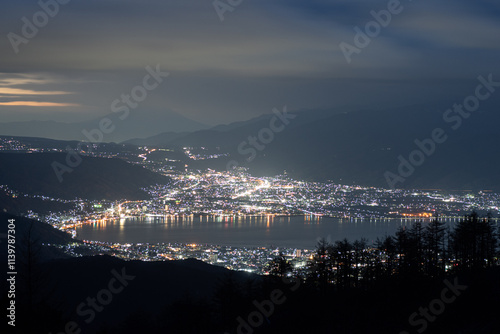 高ボッチから眺める諏訪湖の夜景	 photo