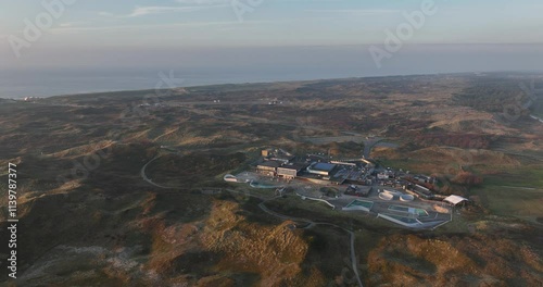 aerial drone video of Pieterburen seal center, rescue and shelter for seals at Texel in the dunes, The Netherlands photo