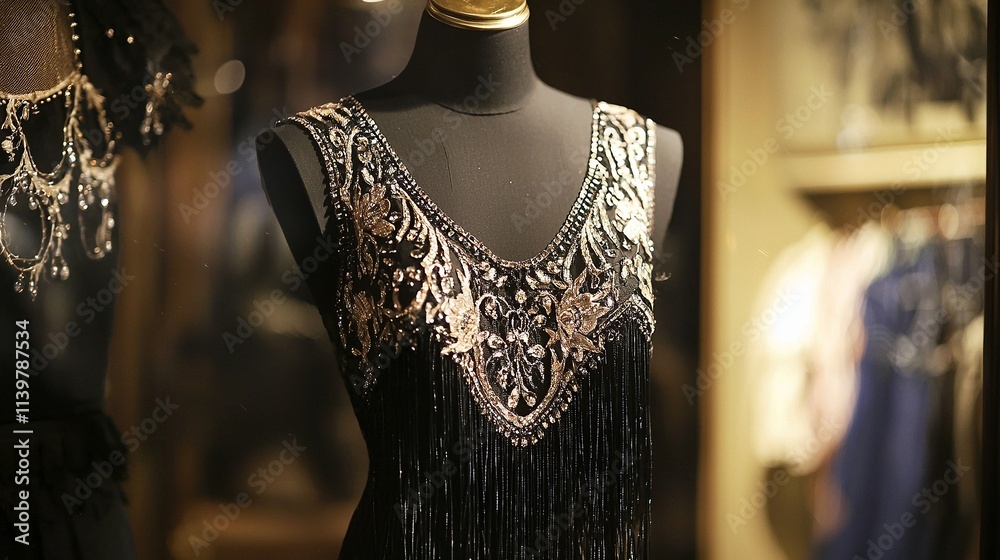 Obraz premium Classic 1920s flapper dress with beads and fringe on a mannequin