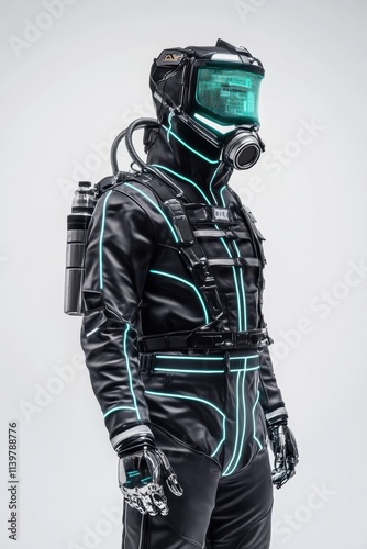 Futuristic suit with glowing accents designed for advanced exploration. photo