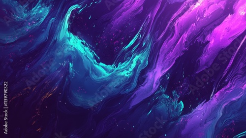 Abstract cosmic nebula, vibrant purple and teal swirls.