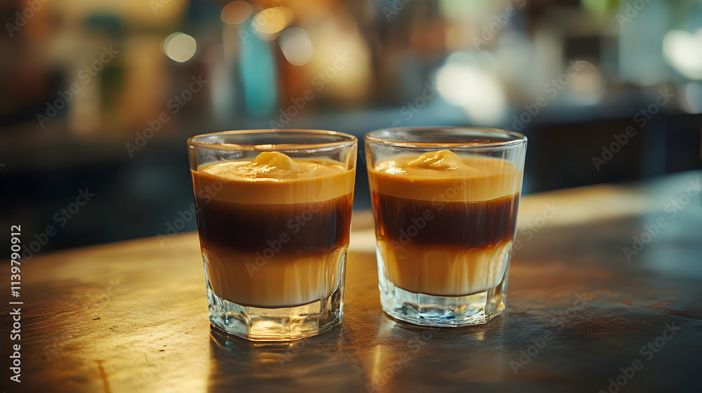 Layered Coffee Drinks Photo: Two Glasses of Delicious Beverage Layered Coffee Drinks Photo: Two Glasses of Delicious Beverage