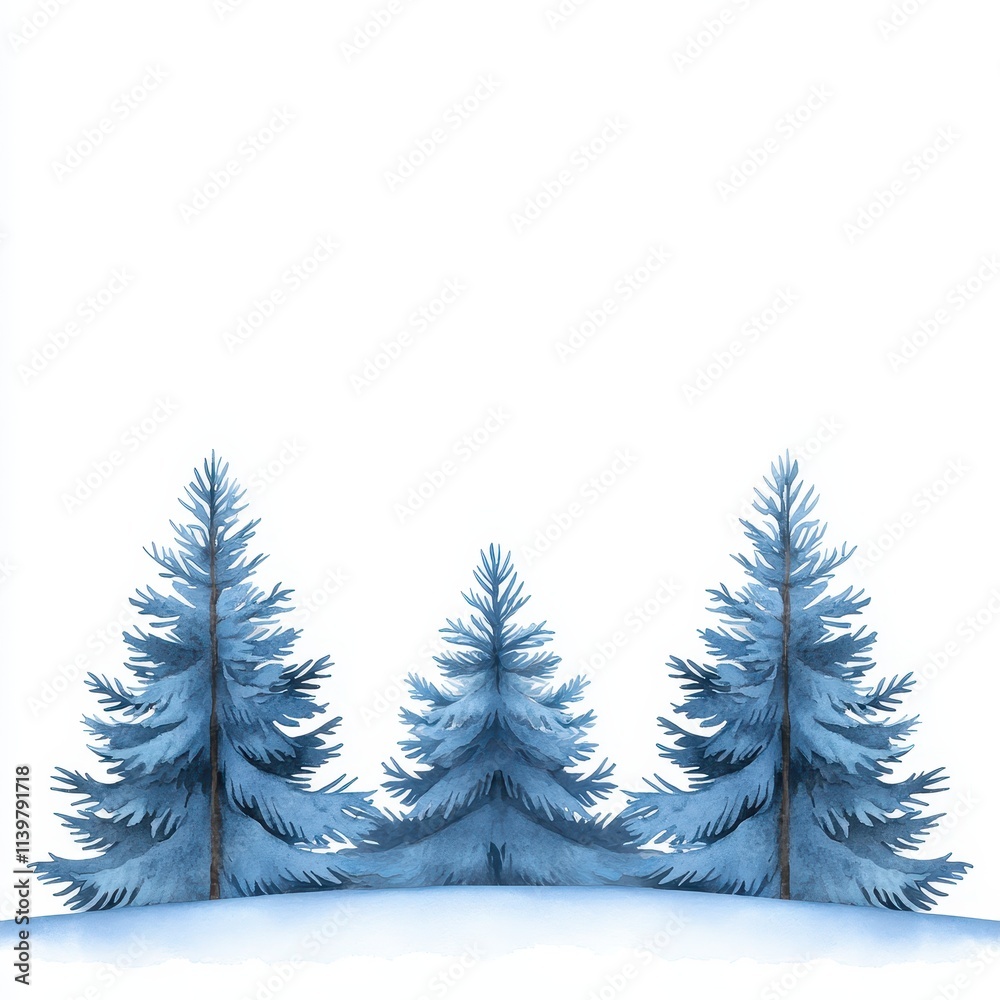 Obraz premium Three Blue Spruce Trees on a Snowy Hill, Isolated on White Background Cutout