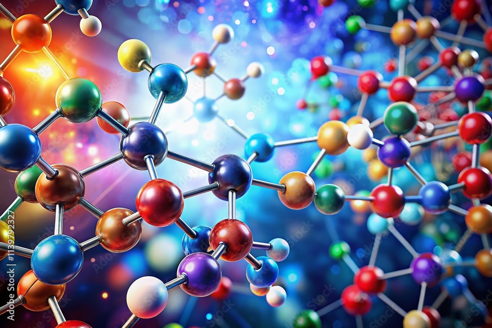 Sophisticated 3D molecule model emphasizing atomic structures, ideal for educational chemistry visualization and scientific illustration, enhancing understanding of molecular interactions and composit Sophisticated 3D molecule model emphasizing atomic structures, ideal for educational chemistry visualization and scientific illustration, enhancing understanding of molecular interactions and composit
