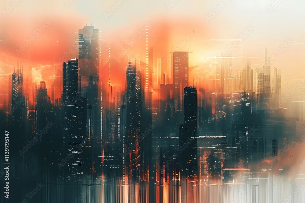 Abstract City Skyline, Dusk Cityscape with Glowing Skyscrapers, City Lights Blur, Stock Market Glow.
Abstract City Skyline, Dusk Cityscape with Glowing Skyscrapers, City Lights Blur, Stock Market Glow.