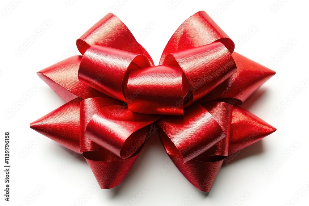 Striking aerial image of a vibrant red gift ribbon bow set against a pure white background, perfect for holiday decor and gift wrapping ideas. Striking aerial image of a vibrant red gift ribbon bow set against a pure white background, perfect for holiday decor and gift wrapping ideas.