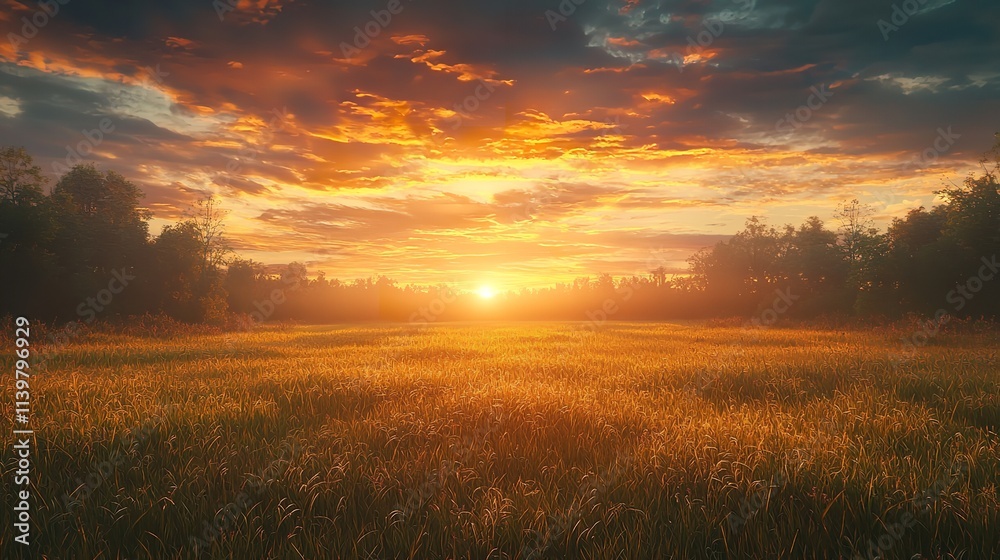 Sunset landscape with a plain wild grass field and distant mountains. Sunset landscape with a plain wild grass field and distant mountains.