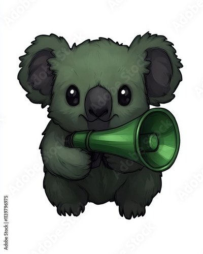 Cute cartoon koala holding a megaphone. photo