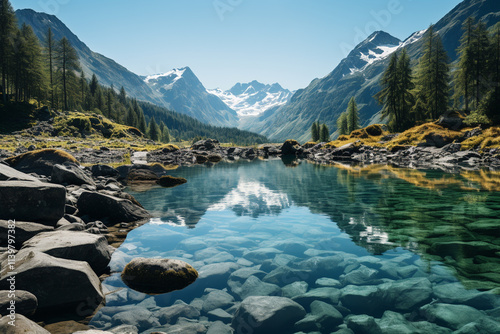 lake in the mountains snow covered photo