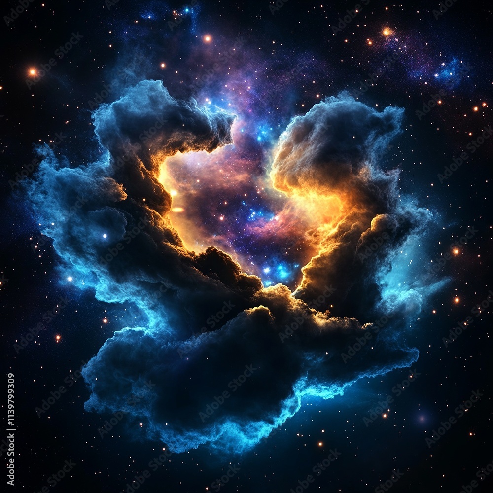 Fototapeta premium Dark galaxy with bright stars and swirling nebulae, cosmic look