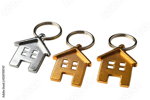 a group of keychains with houses in the shape of a house