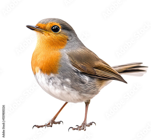 european robin bird on white background photo