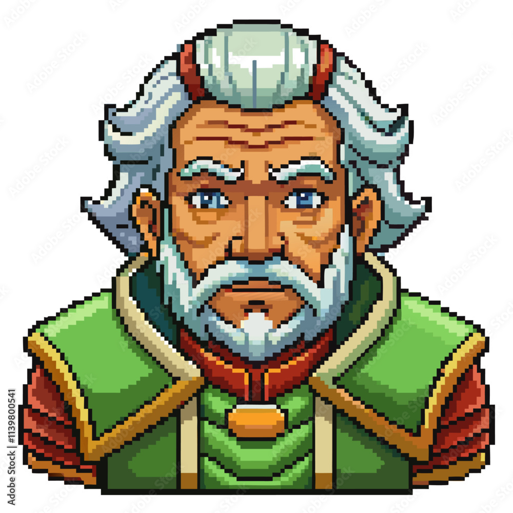 Pixel Art Elderly Man Character, Retro Video Game NPC, 16 bit Styled Portrait