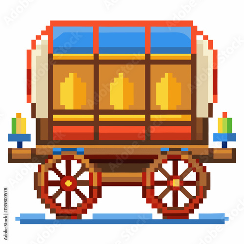 Retro Colorful Pixel Art Wagon   Vintage Cart in Pixel Art Style for Game Design