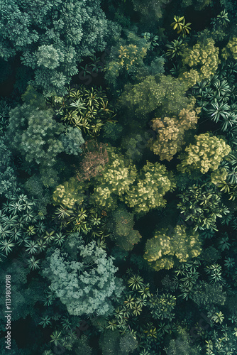 Aerial view of dense green tropical foliage