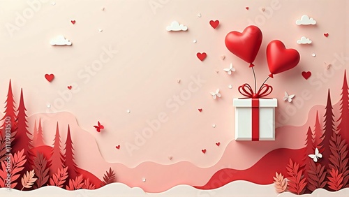 Festive Paper Art with Heart Balloons and Gift Box for Special Occasions like Mother’s Day, Birthday, and Anniversary