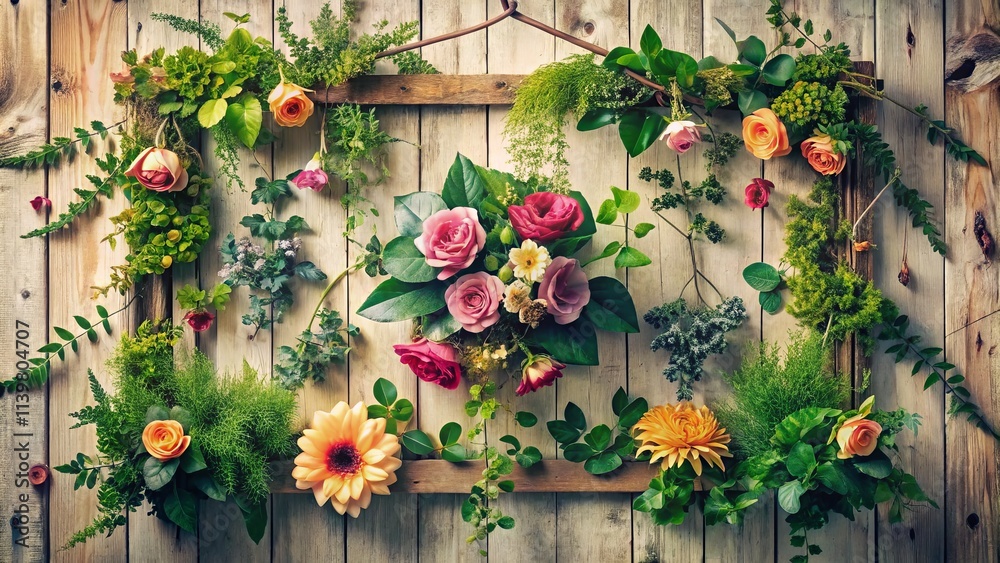 Naklejka premium Whimsical Botanical Wall Hanging: Farmhouse Fresh Foliage Print