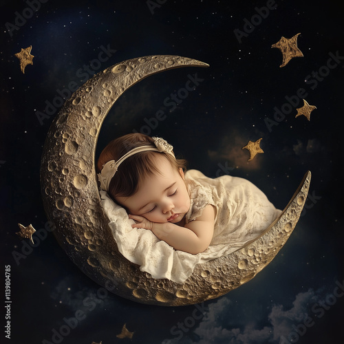 The baby sleeping on the moon
