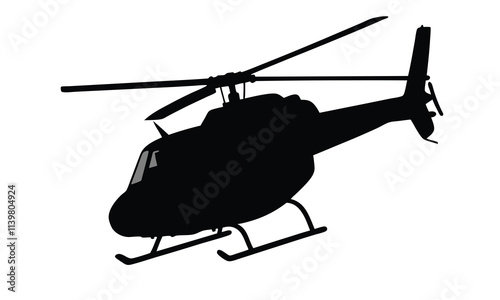 Helicopter in flight vector silhouette illustration isolated on a white background