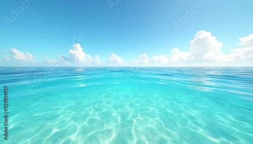 Serene Ocean Scene Under Blue Sky With Clouds