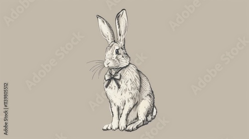 Design a sophisticated vector rabbit standing on its hind legs, wearing a bow tie and monocle. 