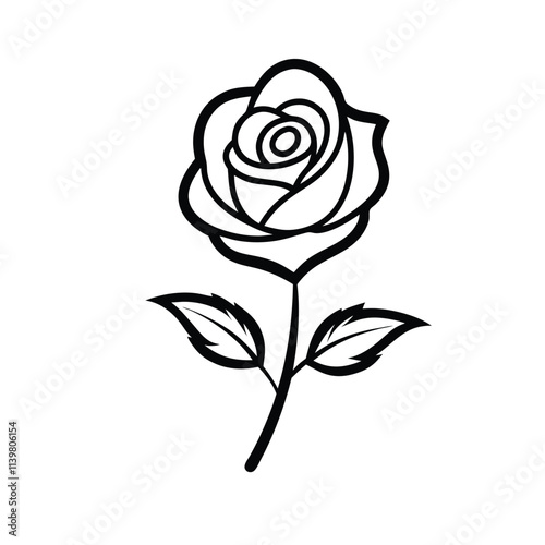 rose line art vector with lafe on white background photo