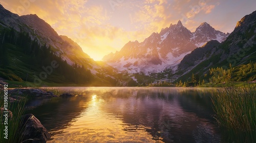 Fototapeta Naklejka Na Ścianę i Meble -  Tatra National Park, a lake in the mountains at twilight.