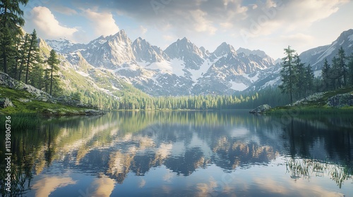 Fototapeta Naklejka Na Ścianę i Meble -  Tatra National Park, a lake in the mountains at twilight.