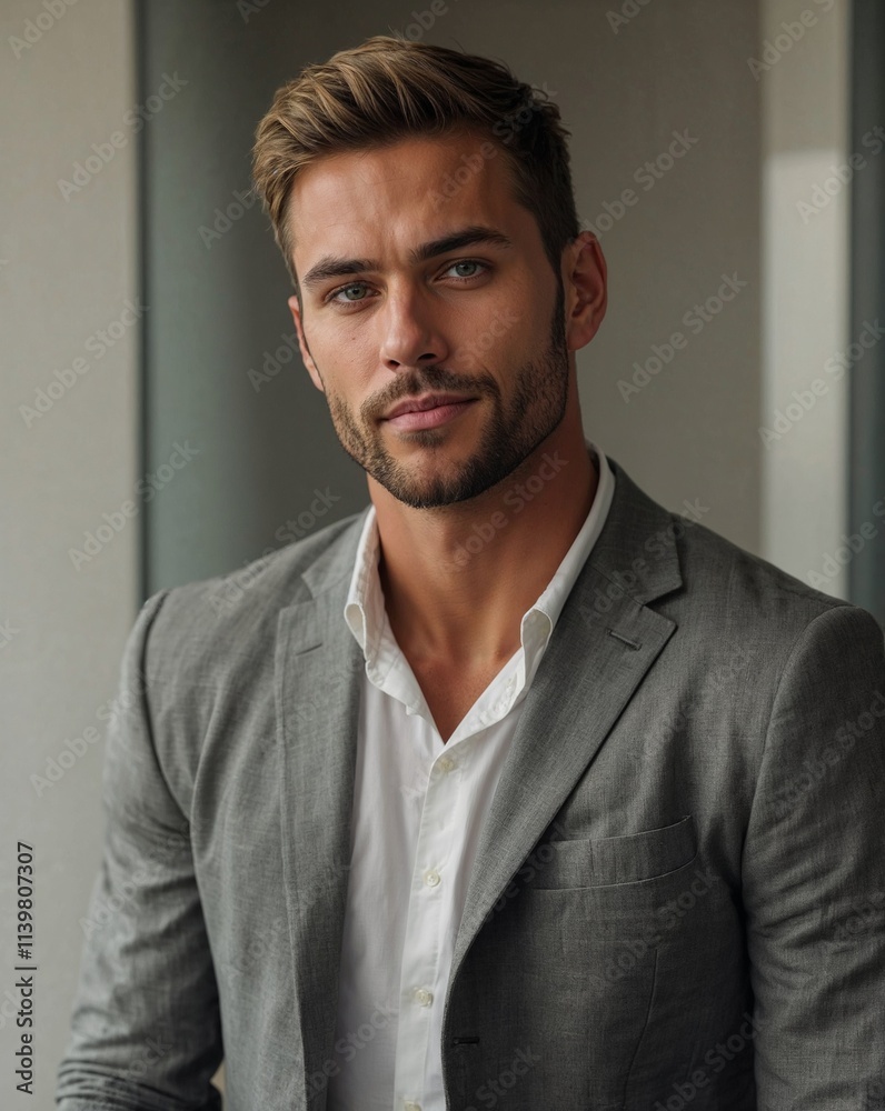 Confident Young Man in Elegant Gray Suit and White Shirt Looking Professional Confident Young Man in Elegant Gray Suit and White Shirt Looking Professional