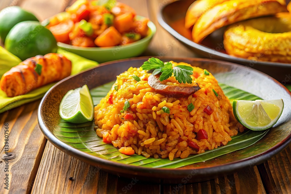 Worm's Eye View: Vibrant Jollof Rice with Plantains & Lime - Culinary Delight Worm's Eye View: Vibrant Jollof Rice with Plantains & Lime - Culinary Delight